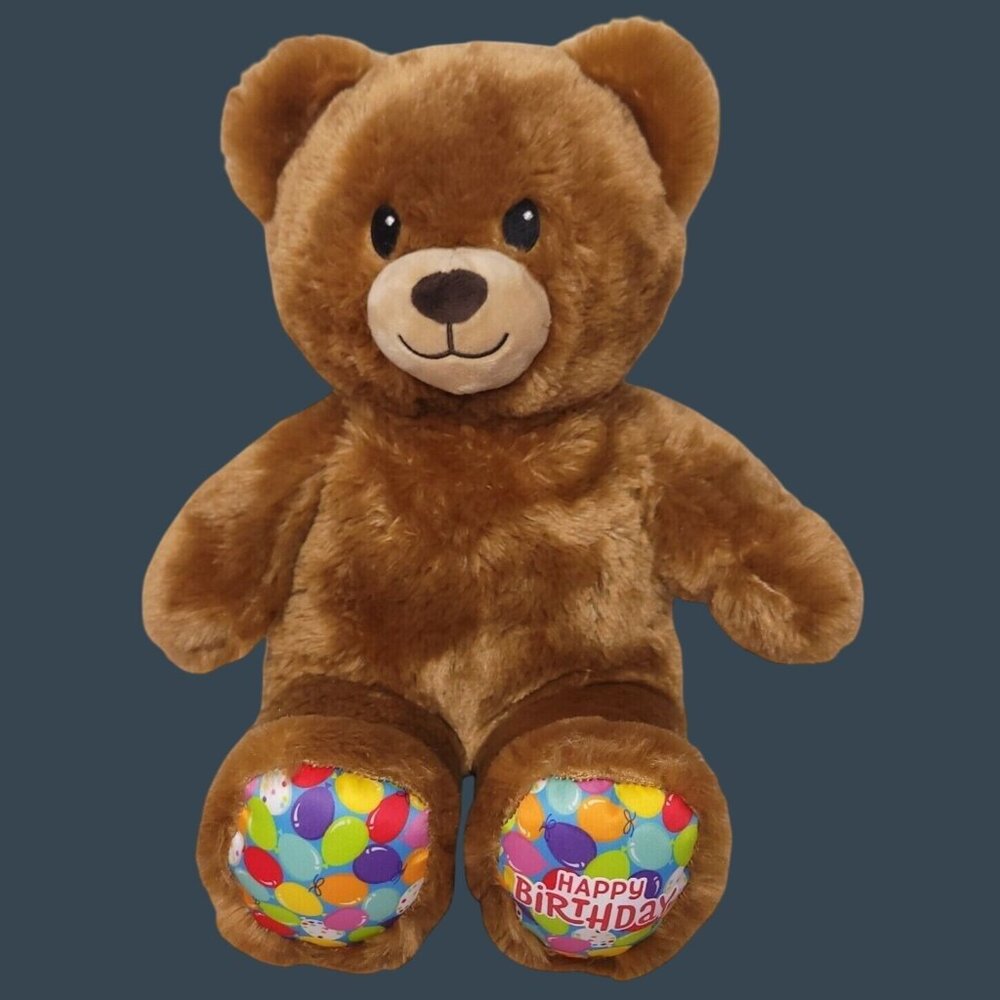 Build-A-Bear Workshop Happy Birthday Teddy Bear Plush 17" Brown Balloons
